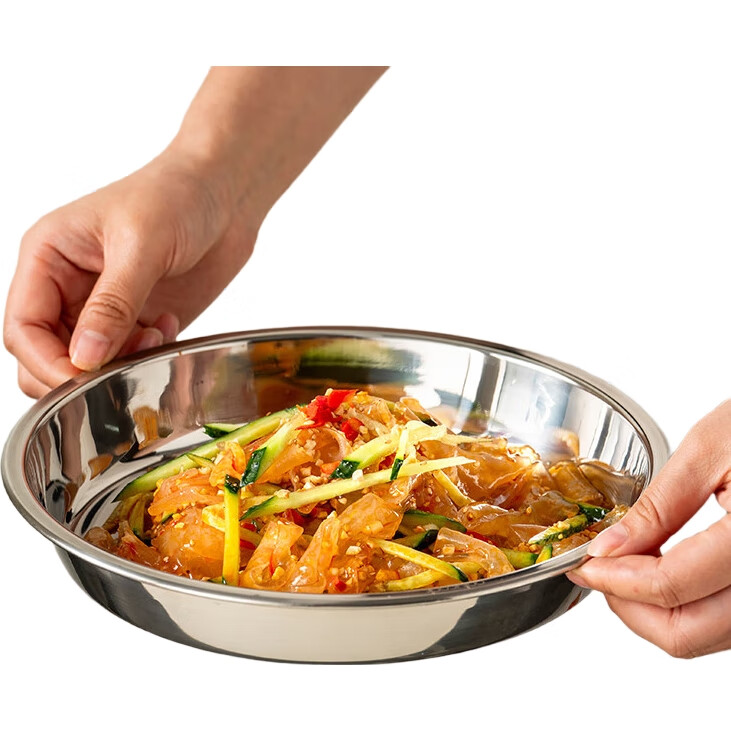 Тарелка Onlycook из нержавеющей стали 304, утолщенная, для фруктов, чая, риса, холодного мяса, круглая, диаметр 28 см