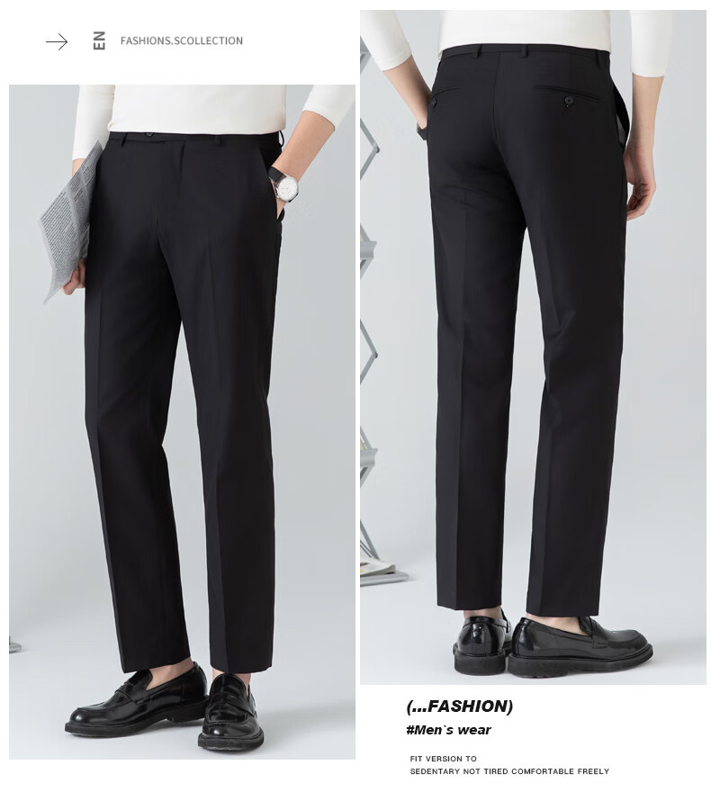 FIRS Men's Non-Iron Summer Loose Casual Business Dress Pants Straight Leg Trousers Navy Thin 29 17