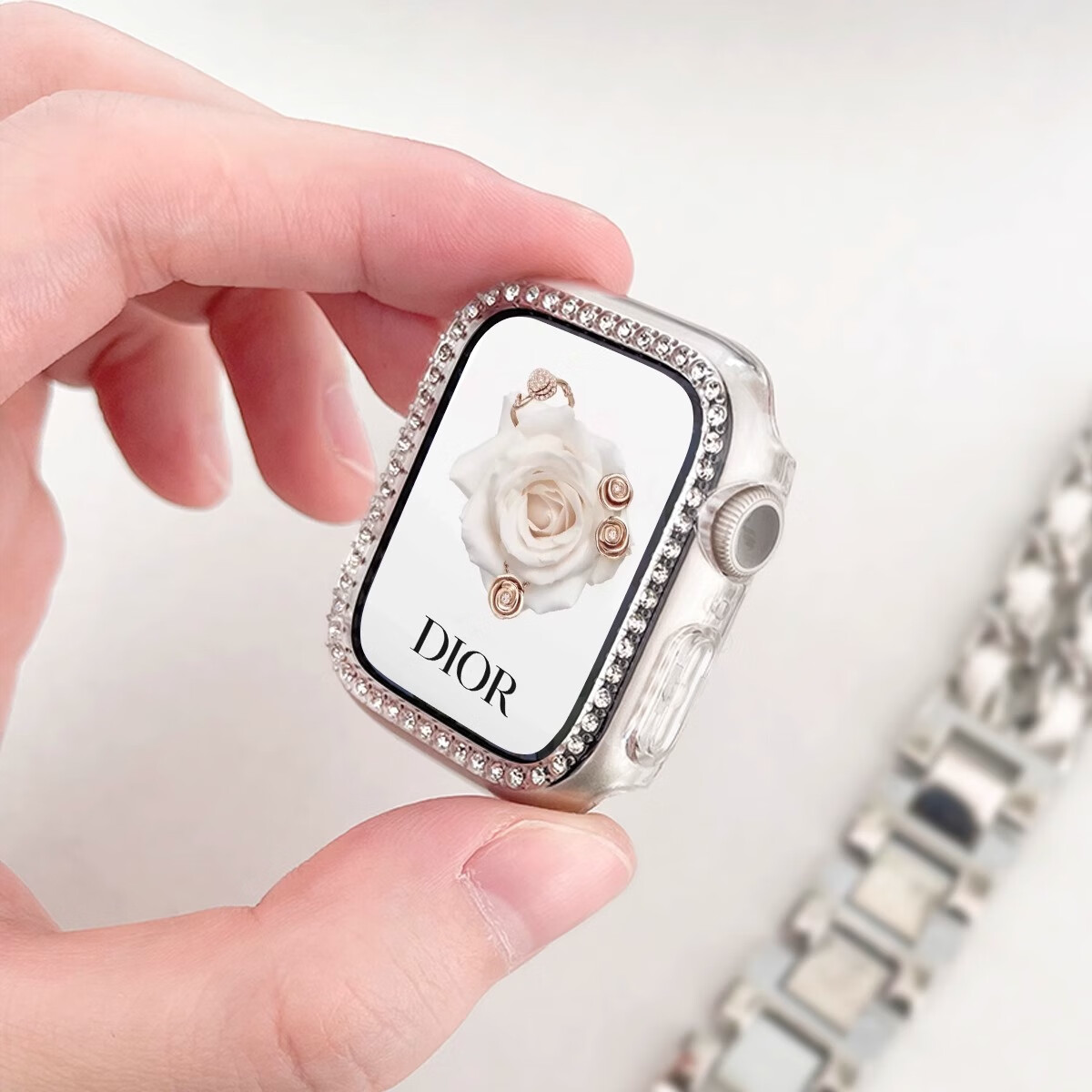 Biaodaige Compatible with Apple Watch Protective Case, Suitable for Apple Watch S4/5/6/SE3/2/1 New Models, Semi-Enclosed Single Row Diamond Protective Cover, Shockproof And Scratch-Resistant, 40MM Silver Color 3