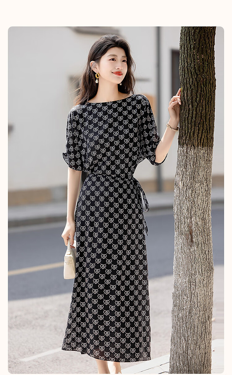 Dme [Romantic Style] Summer Elegant Boat Collar, Raglan Sleeve, Waist-Cinching, Pleated Wrap Dress with Water Print Floral Pattern for Wome 2