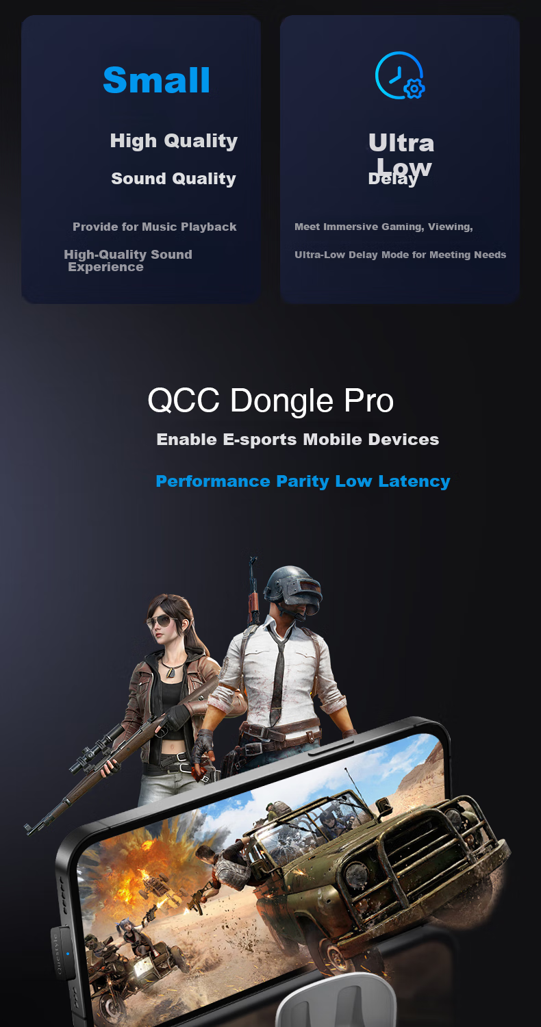 Questyle QCCDonglePro Lossless LDAC Bluetooth Transmitter HiFi Wireless Bluetooth Adapter MFI Compatible with Apple Phones PS5 Computers Switch 8