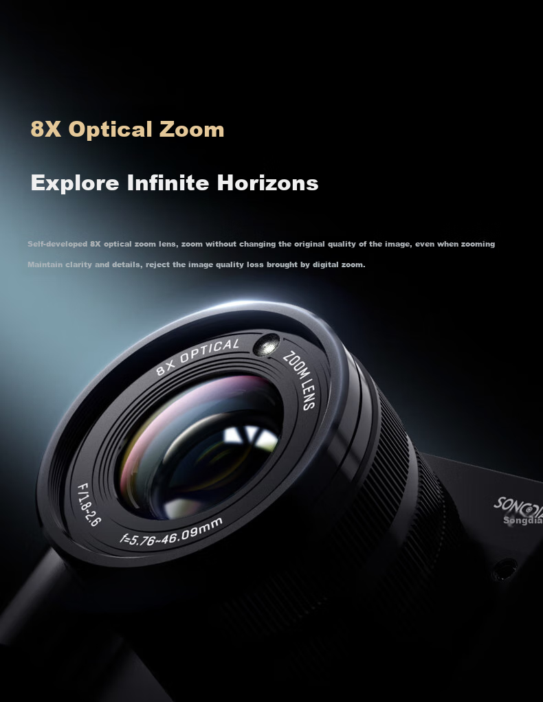 SONGDIAN Digital Camera with Dual Front And Rear Sensors, 8X Optical Zoom, F/1.8 Large Aperture, High-Definition Mirrorless Vlog Camera, DC209x Official Standard Configuration, 256GB Memory, White 4
