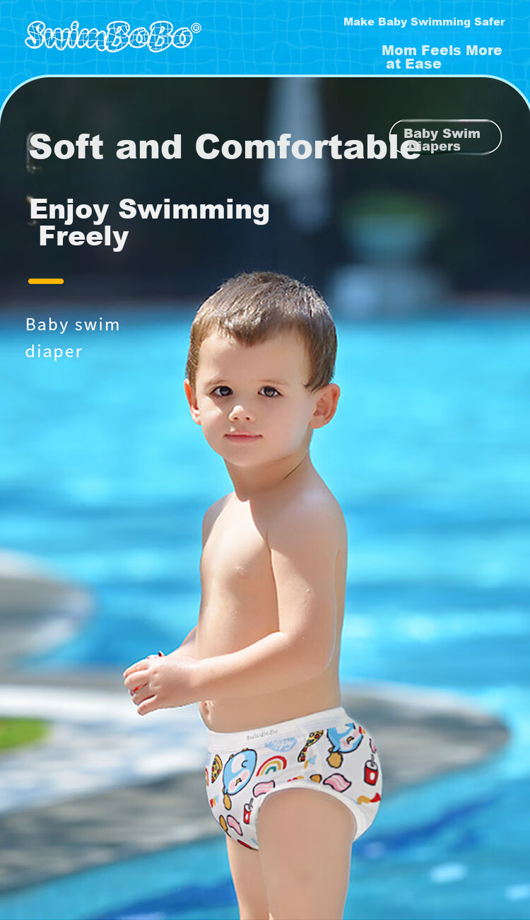 Swimbobo Baby Swim Trunks Newborn Swimming Pants Blue Penguin Style Triangle Style M Size (14-20 Lbs) 1