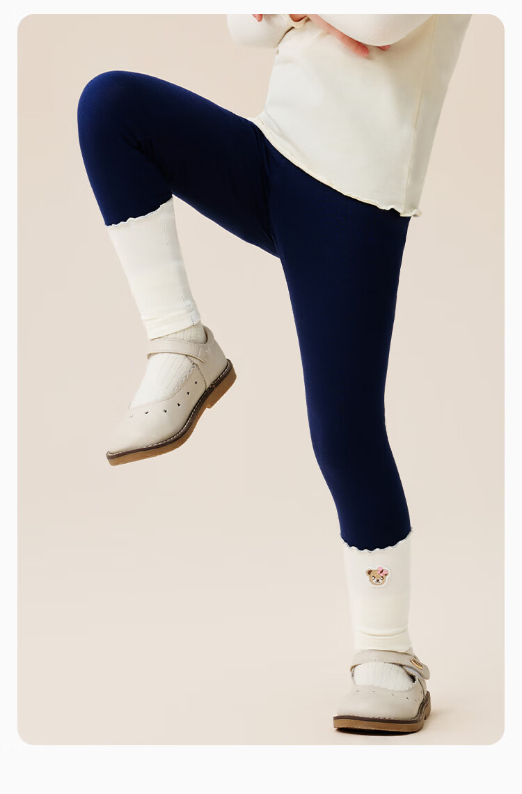 Classic Teddy Girls' Leggings, Children's Pants, Autumn Season, Color-Block Versatile Long Pants for Young Children, Navy Blue, Size 100 8