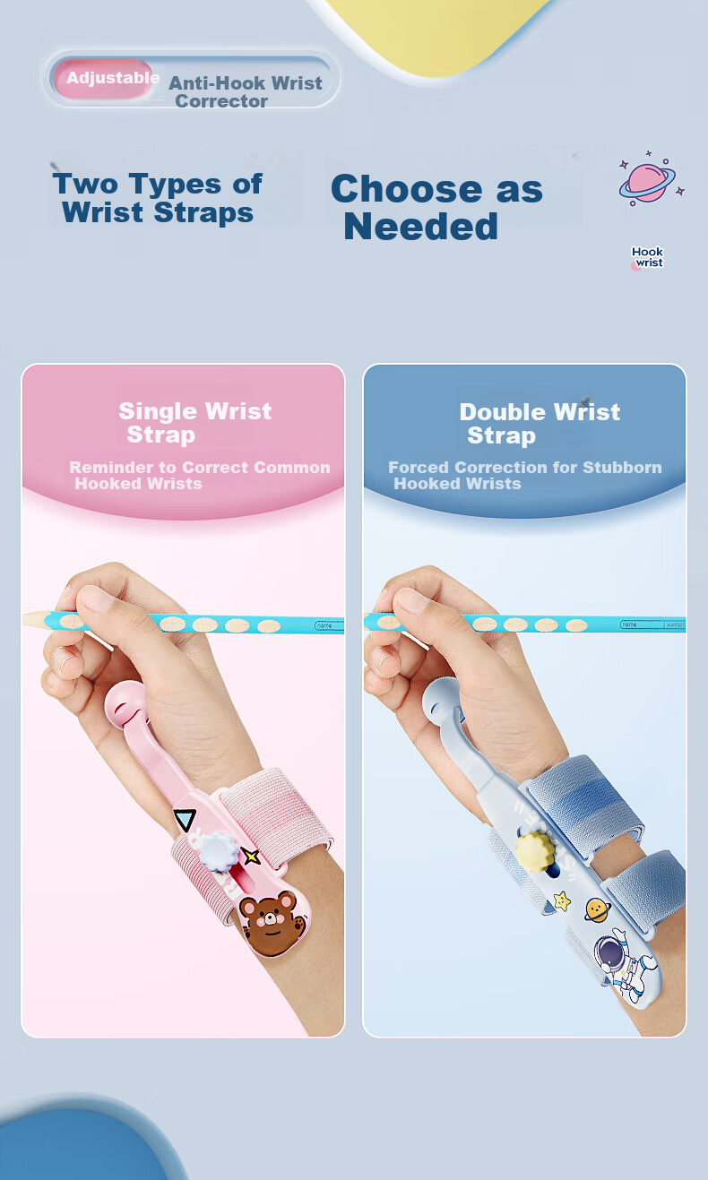 Wusheng Adjustable Anti-Wrist Hook Pen Grip Corrector for Kindergarten Beginners, Writing Posture Correction, Children's Handwriting Practice, Anti-Inward Hook Wrist Fixation for Elementary School Students, Pencil Grip Training, Pink 7