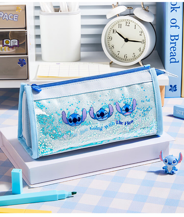 Disney Elementary School Pencil Case Large Capacity Handheld Stationery Bag High-Value Pencil Pouch Sand Flow Stationery Box Middle School Girls Study Supplies Storage Bag Graduation Gift 14