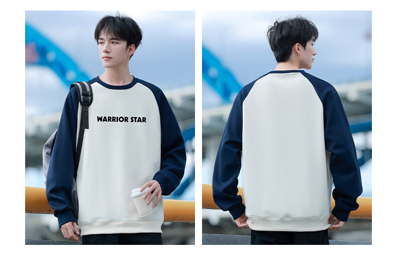 Warrior Sweatshirt for Men, Spring And Autumn Season, Color Block Spliced Round Neck Long Sleeve T-Shirt, Comfortable Retro Base Layer Pullover for Men, 1078 10