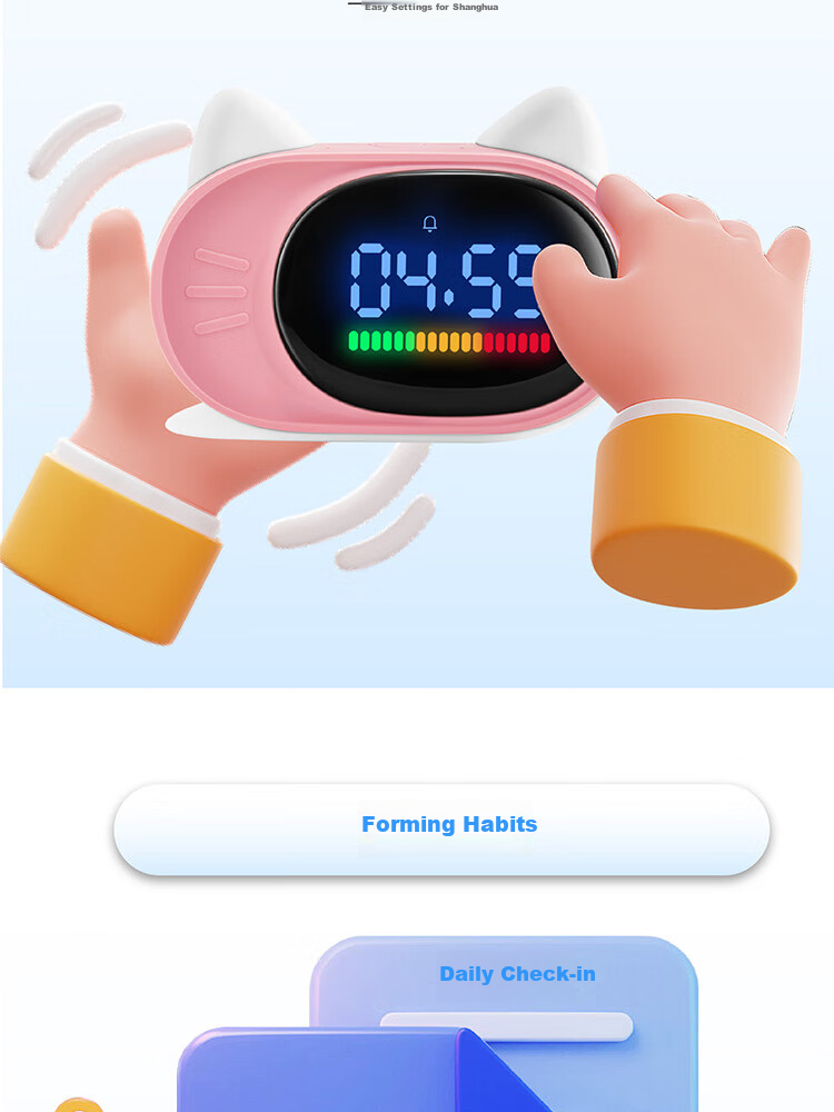Boby [Pink] Boby Smart Alarm Clock T7, Multifunctional Voice-Controlled Time Management Device, Rechargeable Student Cartoon Alarm Clock Gift for Back-To Seaso 13