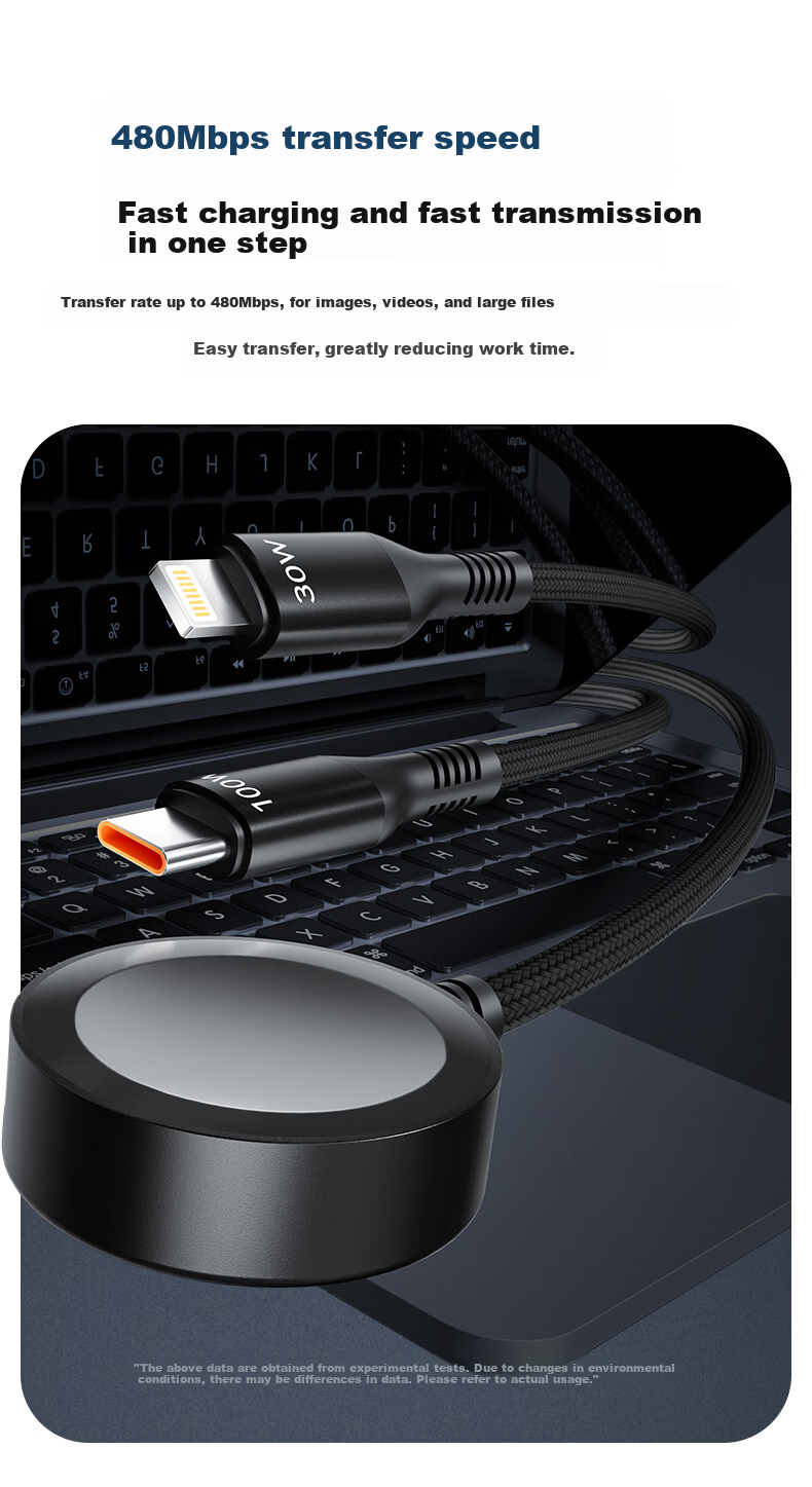 JD Original Apple Watch And Phone Two-In Fast Charging Cable, PD100W Dual-Port, Magnetic Wireless Charging Compatible with IWatch for Apple Phones, Laptops, Tablets 14