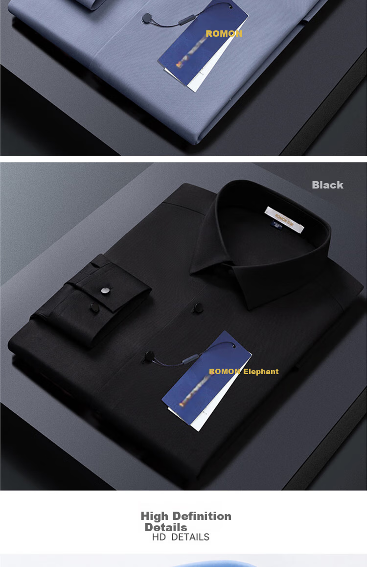 ROMON Bamboo Fiber Professional Formal Dress Shirt Long Sleeve Slim Fit Elastic Men's Shirt Blue M 14