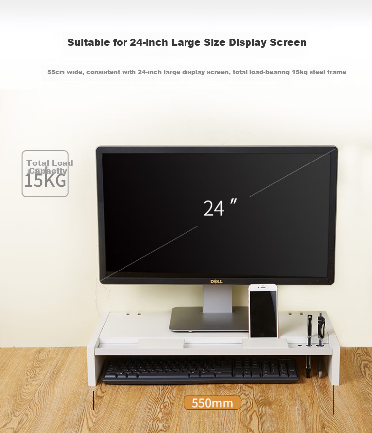 ECOLA Computer Monitor Riser Stand, Desktop Screen Double-Layer Bracket, Office Desk Organizer Shelf, Storage Rack, VT01WT, White 11