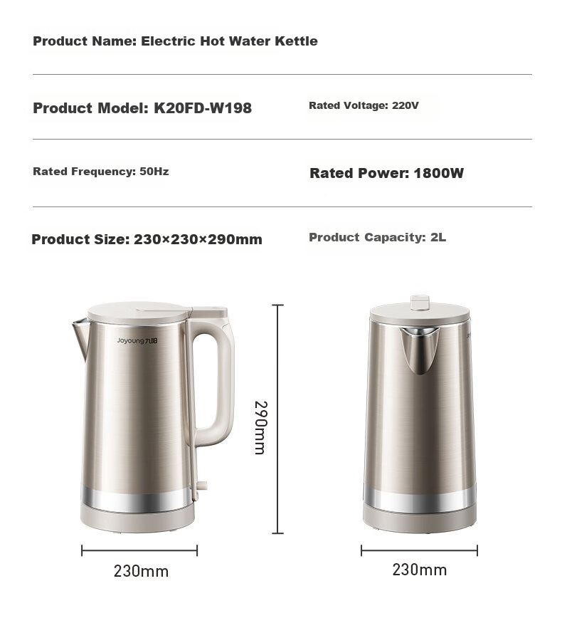 Joyoung Electric Kettle, 1.5L Capacity, 5 Temperature Settings, 304 Stainless Steel Seamless Design, No Glue, Constant Temperature Kettle K15ED-W520 16