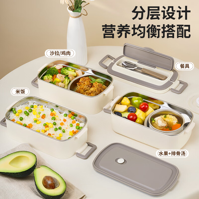 TAFUCO Lunch Box for Office Workers And Elementary School Students, 316L Stainless Steel Multi-Layer Bento Box with Dividers, Food Container Tray T5309