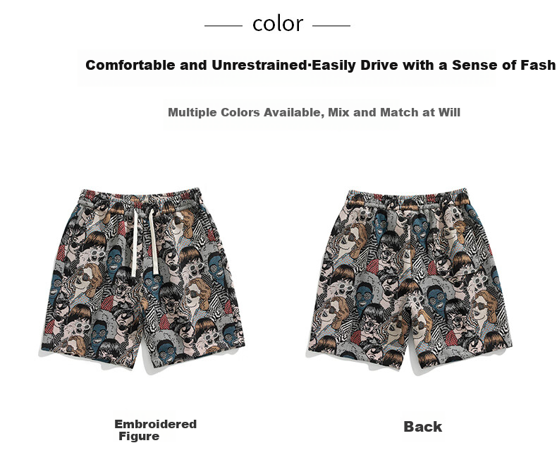 SWAMP AREA American-Style Embroidered Lightweight Casual Cool Shorts for Men, Summer Thin Contrasting Color Five-Point Pants D203 Embroidered Man 3XL 2