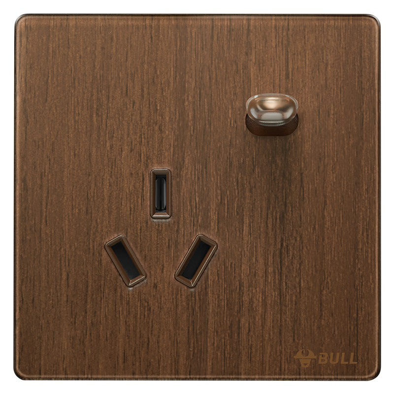 BULL Vintage Switch Socket Acrylic Ultra-thin Panel Single 16A Toggle Socket G70Z204 Walnut Color