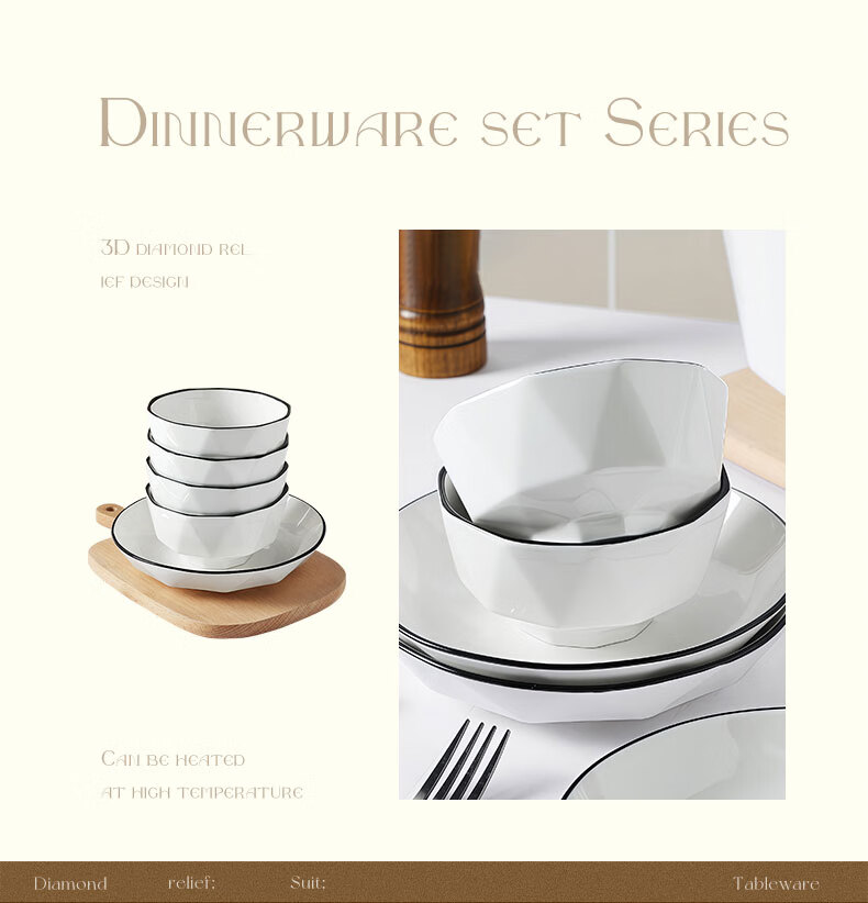 JIWUSENLIN Single-Person Tableware Set, Bowl And Chopsticks Combination Plate, Diamond-Shaped Bowls for Home Use Or Gifting, 8-Piece Set 5