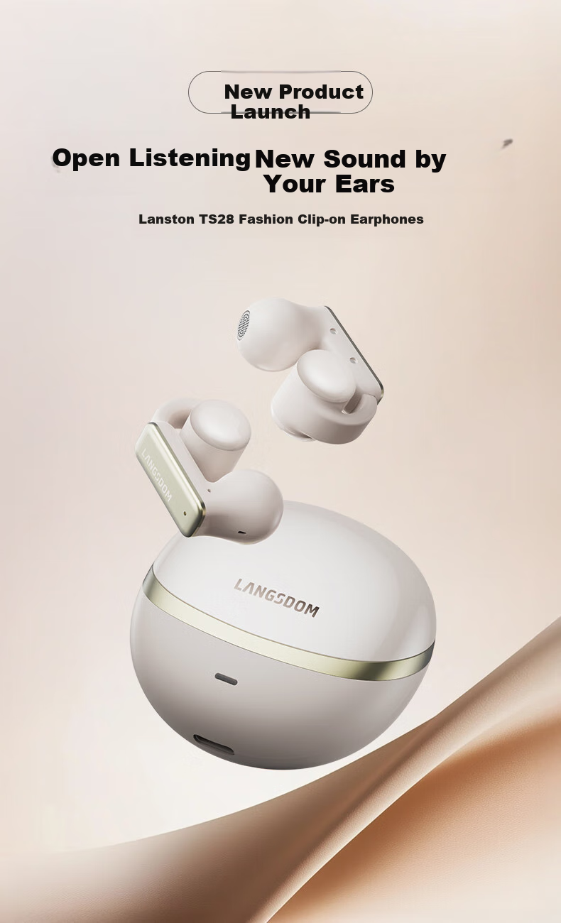 Lanshidun Bluetooth Headphones, Bone Conduction Concept Clip-On Wireless Open Non-In, Sports Running Cycling ENC Noise-Cancelling Headphones with Ultra-Long Battery Life, Supports APP, TS28 Beige 1