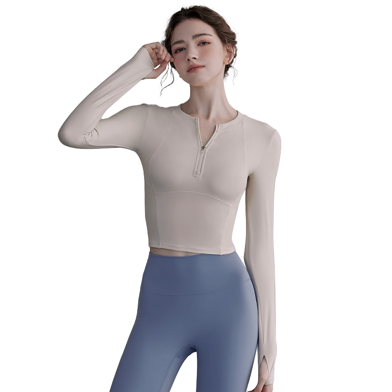 XUEXIMAN Yoga Top Jacket Women with Chest Pad Half Zipper Autumn Winter Slim Fit Long Sleeve Workout Pilates Fitness Apparel