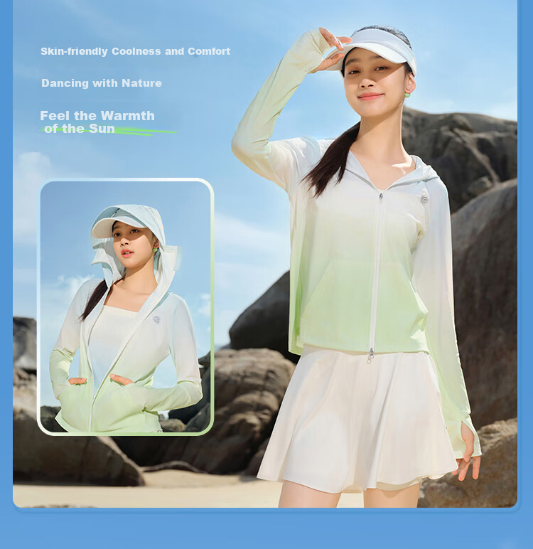 BOSIDENG Summer National Standard Sun Protection Clothing for Women, Short UV-Resistant Breathable Slim-Fit Lightweight Jacket UPF100 18