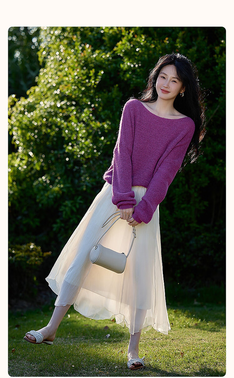 Demana [Dopamine Textile Love] Spring Lazy Style Crew Neck Long Sleeve Wool Blend Slimming Knit Sweater for Women 1
