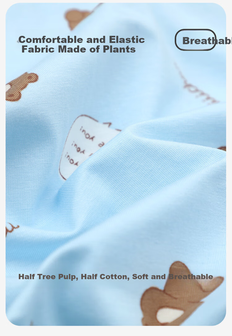 Jiusuiban [Miiiiichan Collaboration] Children's Pajamas, Boys' Spring And Summer Plant Cotton Thin Cartoon Bear Home Wear Set 4