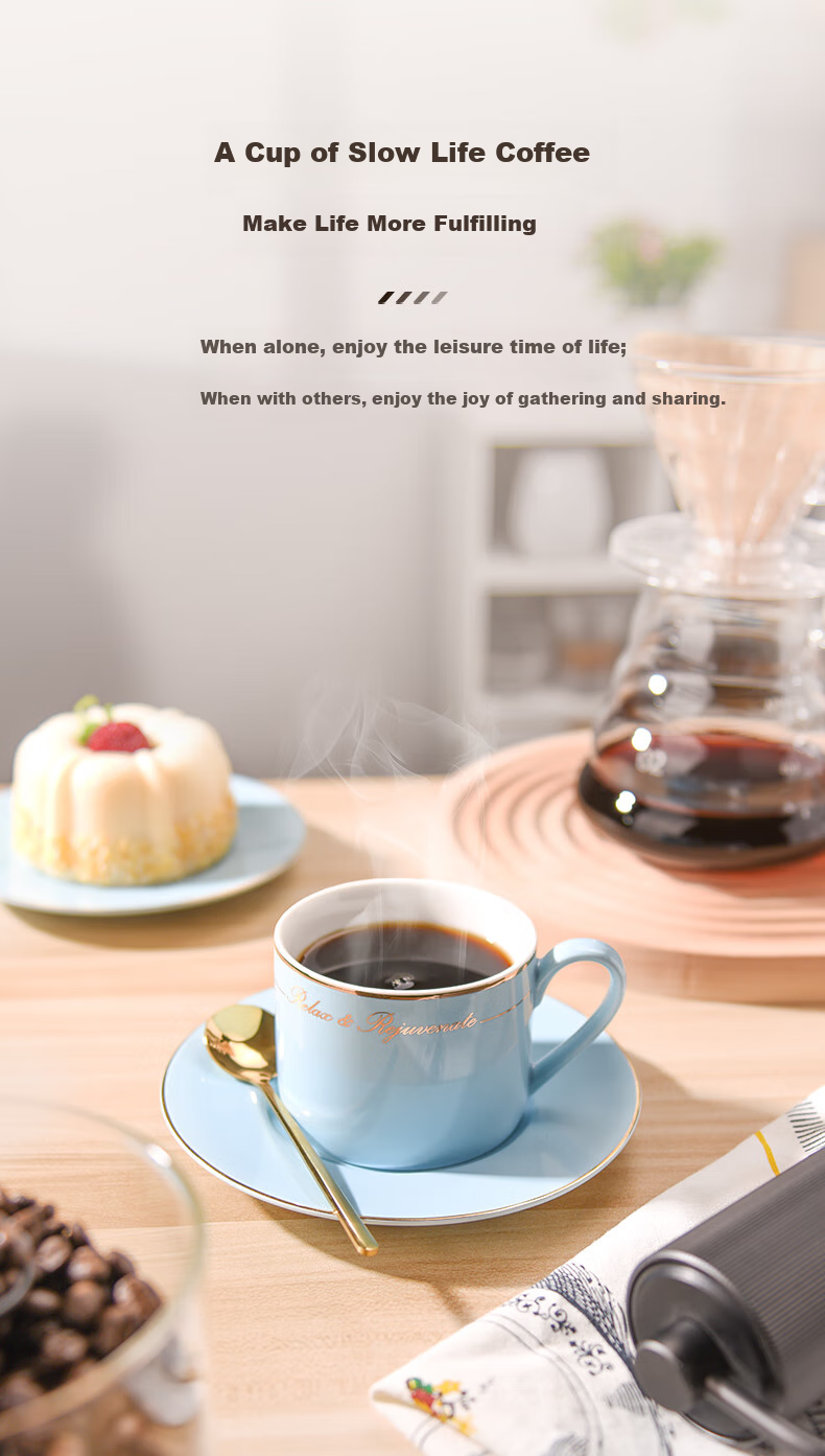 CLITON Bone China Ceramic Coffee Cup and Saucer Set of 2 High-End Couple Mugs Wedding Gift Box Set 6