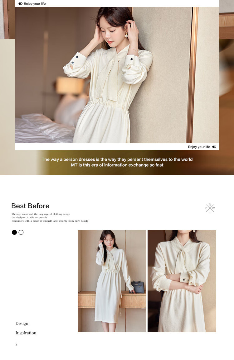 Mt [Pure White Jasmine] Spring And Autumn, Puff Sleeve Waist-Cinching Design, Gentle Office New Chinese-Style Knitted Dress 2