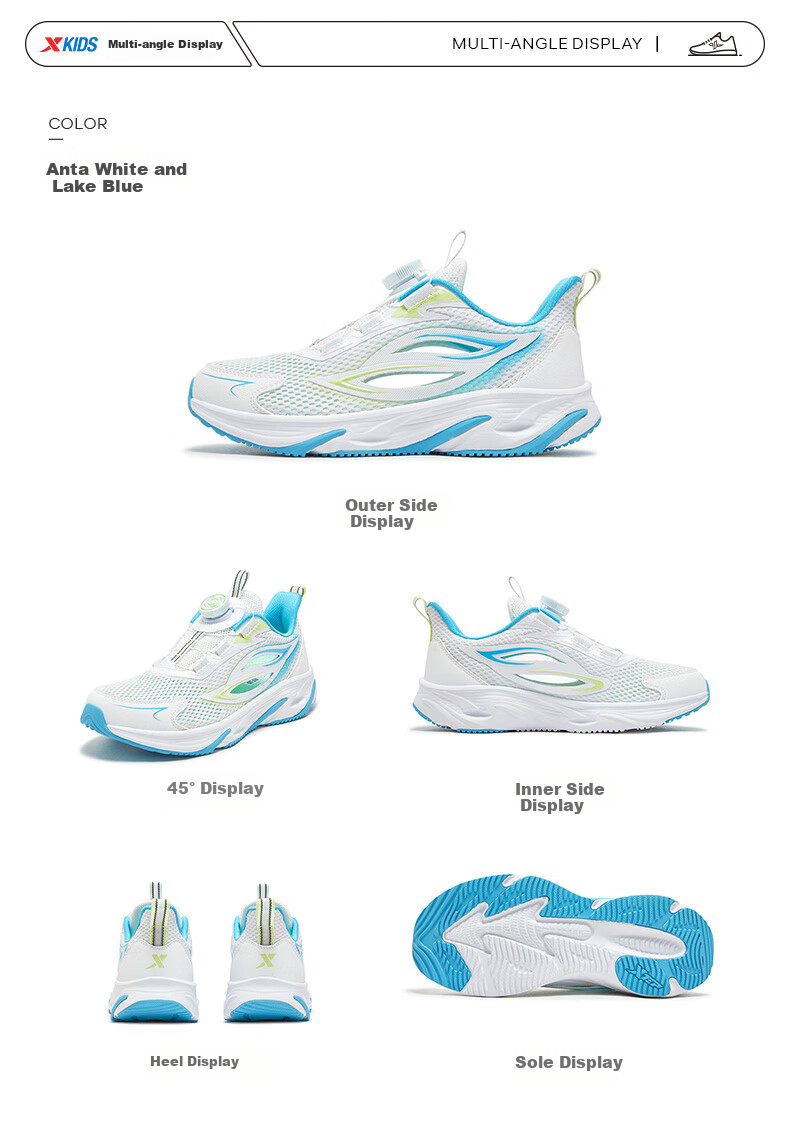 XTEP Children's Shoes Boys' Big Kids Mesh Leather Shock-Absorbing Rotating Buckle Running Shoes XTEP White/black/dazzling Blue 39 6