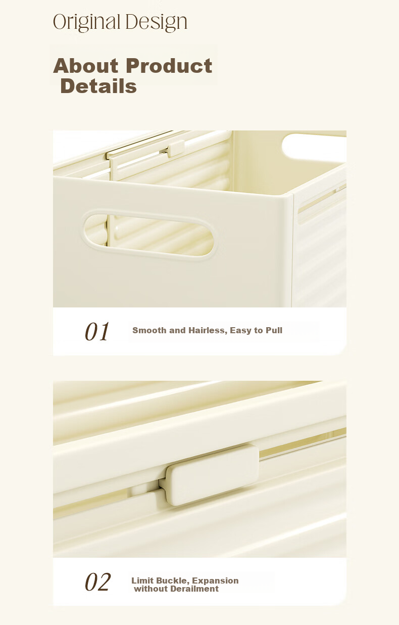 Bangnimeijia Wardrobe Storage Box, 2-Pack, Pants Organizer Drawer-Style, Extendable, Eco-Friendly PP, Cream Color 7