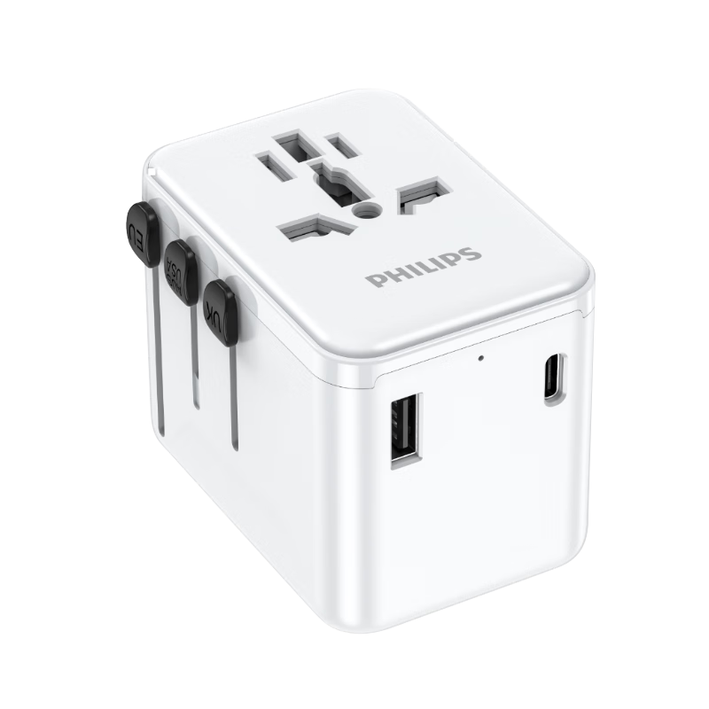 PHILIPS International Travel Adapter Plug Converter UK US EU AU Germany Japan Singapore Hong Kong Compatible 1A1C Charging 12W White