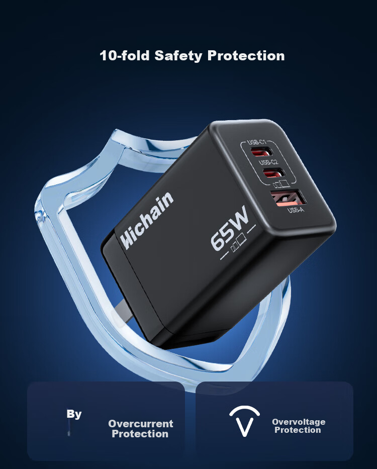 Hichain And Chang 65W GaN Charger, Type-C Multi-Port Fast Charging Head, Compatible with PD45W Charging Head, Suitable for Apple 18, Huawei, Xiaomi Phones, Tablets, Mac Laptops 12