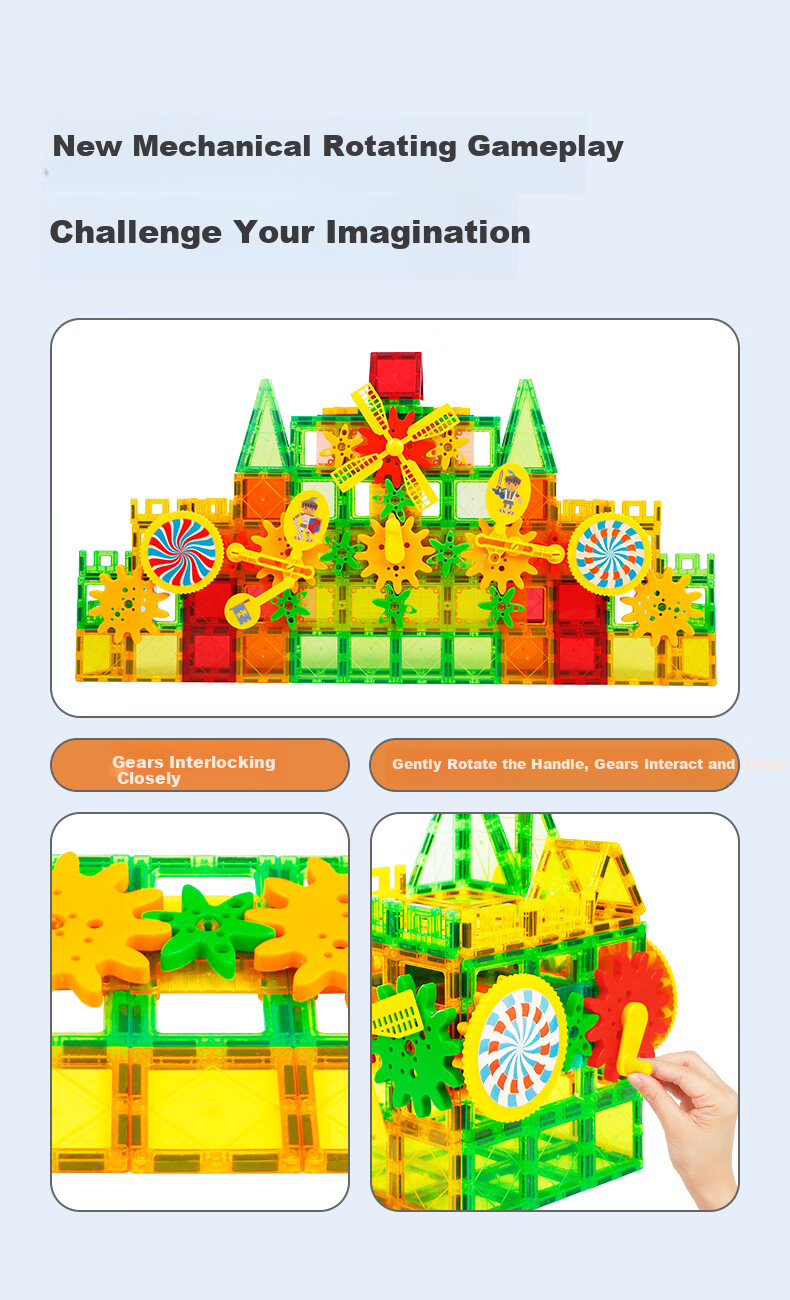 MAGPLAYER Colorful Window Magnetic Tiles, Children's Magnetic Toy Building Blocks with Wheels, Birthday Gift for Boys Aged 3-6, 288 Pieces 3