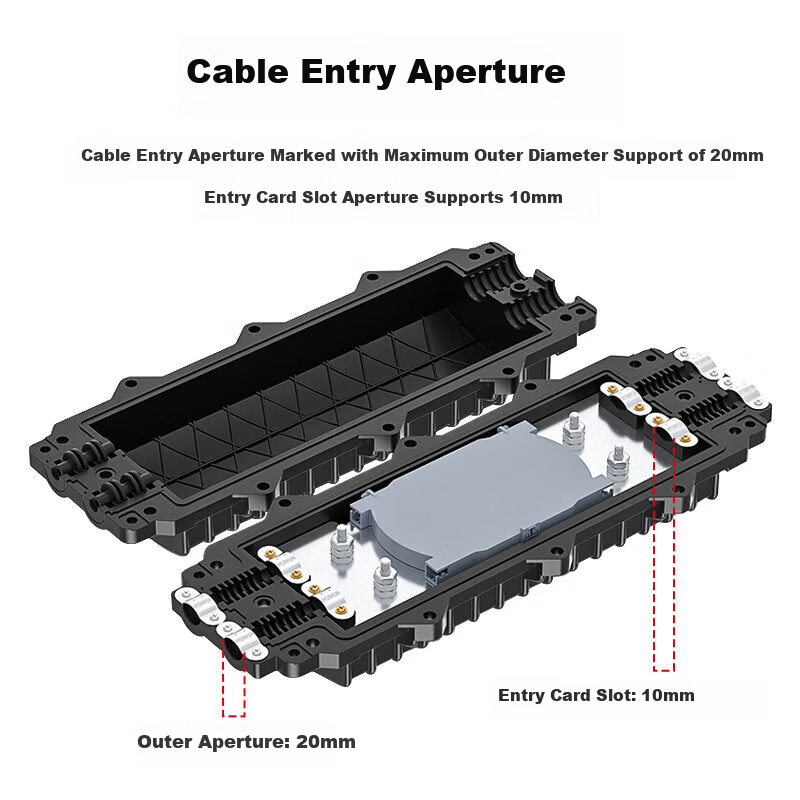 HAILE 2-In 2-Out Horizontal Optical Cable Joint Box, 12-Core Fusion Splicing Kit, Fiber Optic Connector Box, Splicing Kit, Outdoor Waterproof, Overhead And Underground Type, Black HT-JX 9