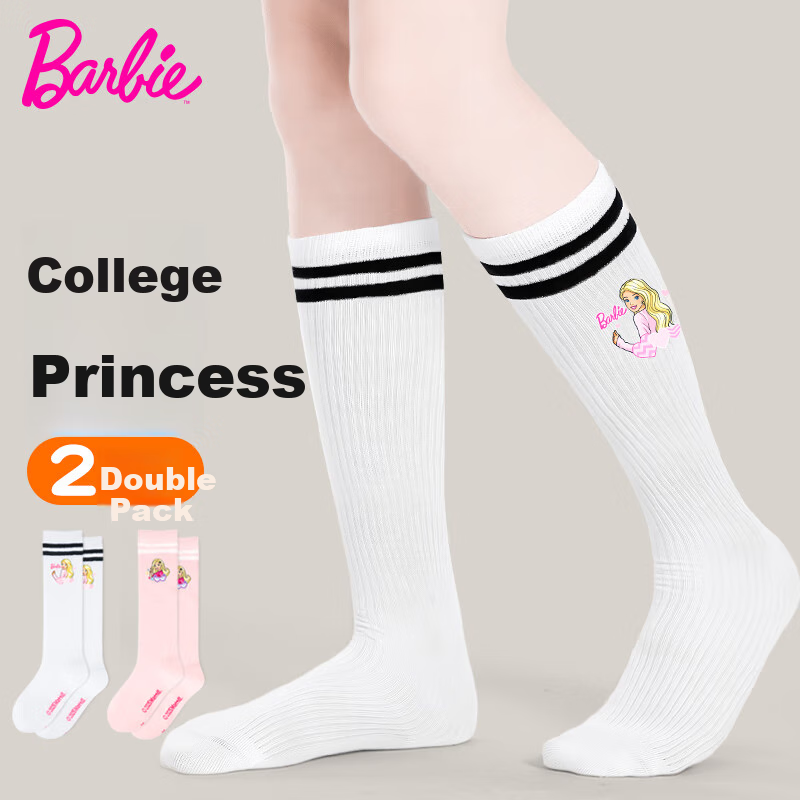 Barbie Girls' Mid-Calf Socks, Children's Long Socks, Baby High Socks, Little Girls' Preppy Style Thin Spring And Autumn Long Socks