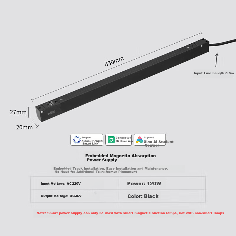 NVC Magnetic Track Light, Recessed LED Full Spectrum, Smart Living Room Light without Main Lamp, 36V [Low Voltage Power Supply], 120W