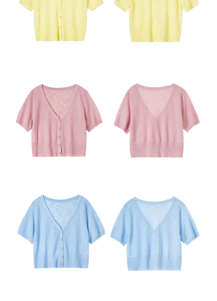 Sentubila Lazy Atmosphere Milk Huhu Refreshing Knit Top for Women, Summer V-Neck Short-Sleeve Cardigan, White, L 22