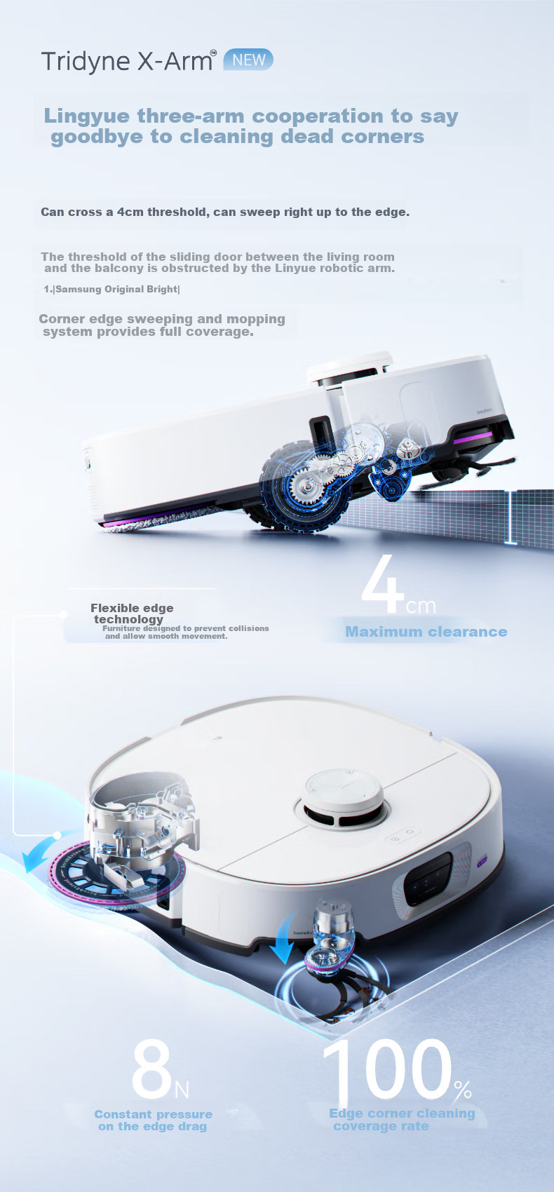 Midea V16 Pearl Edition, Robot Vacuum Cleaner with Automatic Cleaning And Self-Emptying Dustbin, Mechanical Arm for Hair Removal, No Tangle Washing Machine Water Tank Versio 8