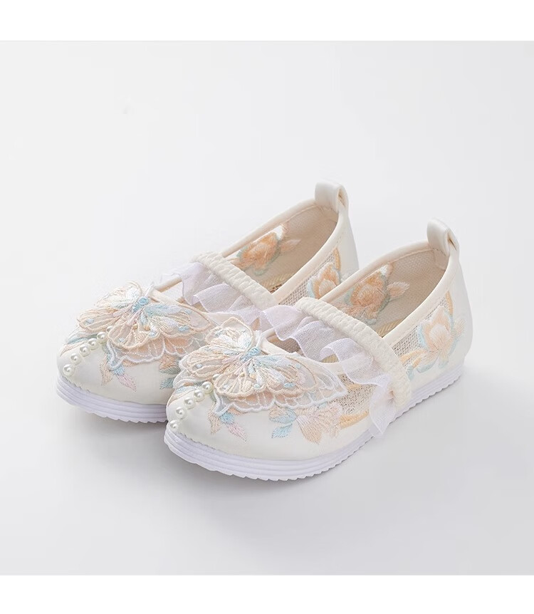 Qibao Girls Hanfu Shoes Traditional Embroidered Butterfly Mesh Shoes White Size 28 Inner Length 16.8cm 11