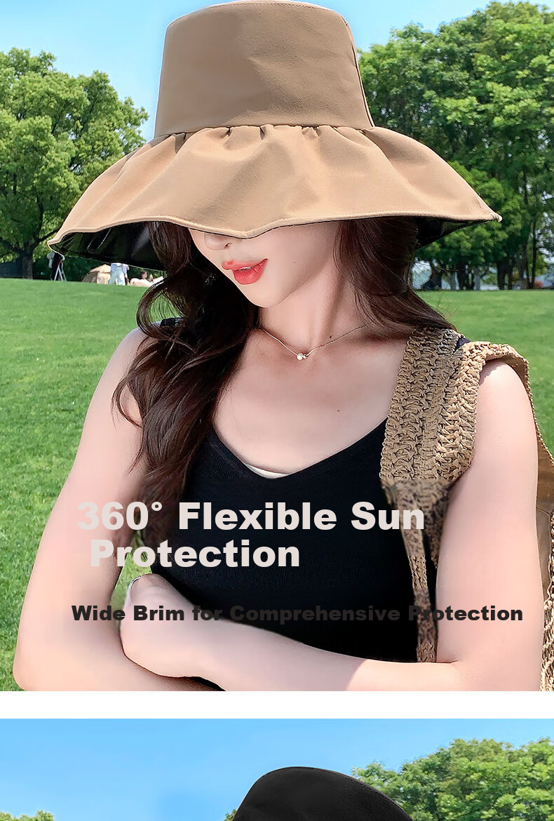 Bejirog Vinyl Sun Hat for Women, Wide Brim UV Protection Hat, Summer Travel Fishing Hat, Foldable Sun Visor for Wome 1