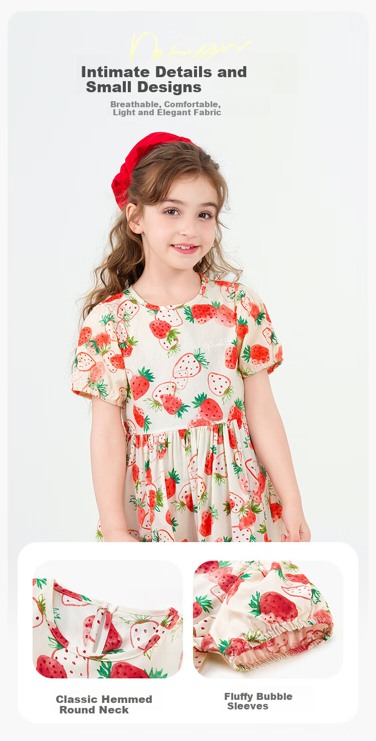 Disney Summer Cotton Dress, 2026 New Style, Girls' Printed Floral Princess Dress, Dream Pink, Size 160 8