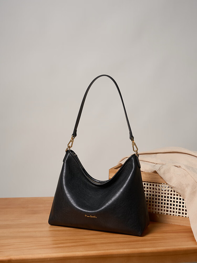 Pierre Cardin Hobo Handbag, Top-Grain Leather, Shoulder Crossbody Women's Bag, Gift for Girlfriend on May 20th, Black, with Free Gift Box 2