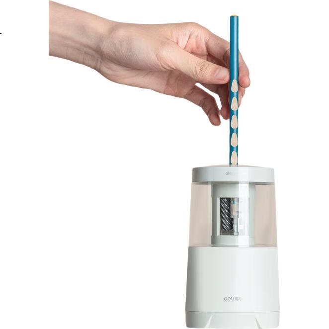 Электрическая точилка для карандашей Deli, двойное питание (батарейки/USB), автоматическое удаление стержня, белая