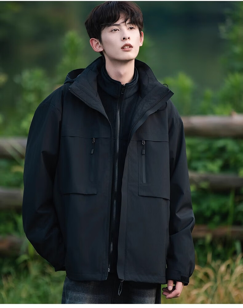 Wassup Sohot Men's Windproof And Waterproof Jacket for Spring And Autumn Outdoor Activities, Black [Single Layer] XS 4
