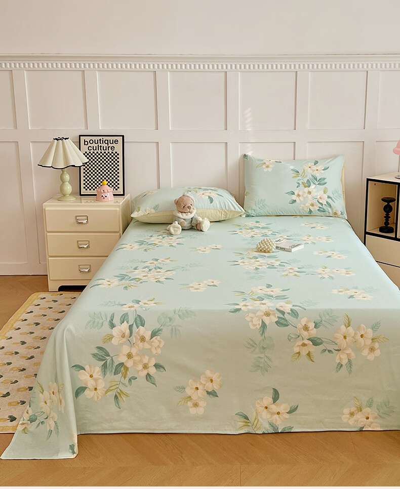 Hodo Pure Cotton Bed Sheet Single Piece, 100% Xinjiang Cotton, Thick Bed Cover for Student Dormitory, Gardenia Pattern, 160*230cm 8