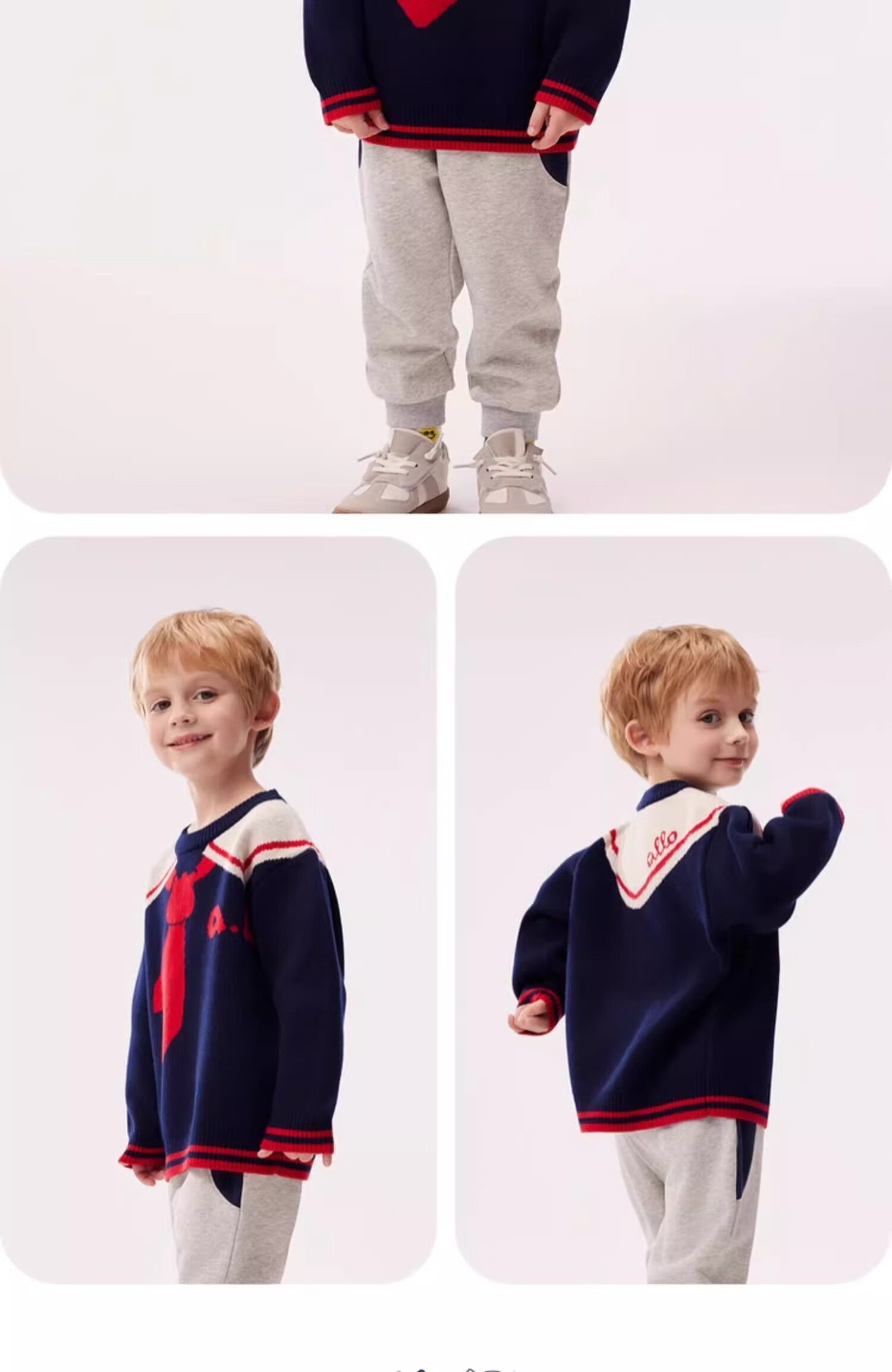 Allo&lugh Alu and Ru Unisex Kids Knit Pullover Sweater Set Knitwear College Style Navy Blue 140 10