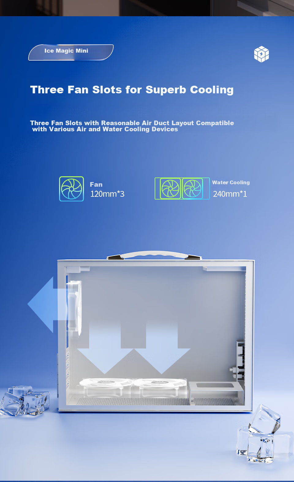 GAMEMAX Ice Cube Mini Desktop Computer Case, Supports MATX with Handle And Mesh Ventilation, Mini Chassis / Pure White 3
