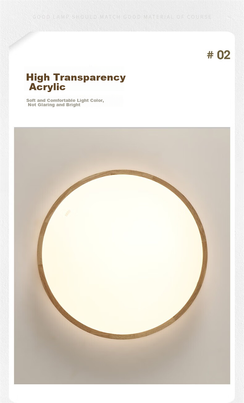 NVC LED Ceiling Light, National Trend Style Wooden Craftsmanship, Square Lamp for Study Room And Bedroom, Natural Wood Ultra-Thin Round Shape 11