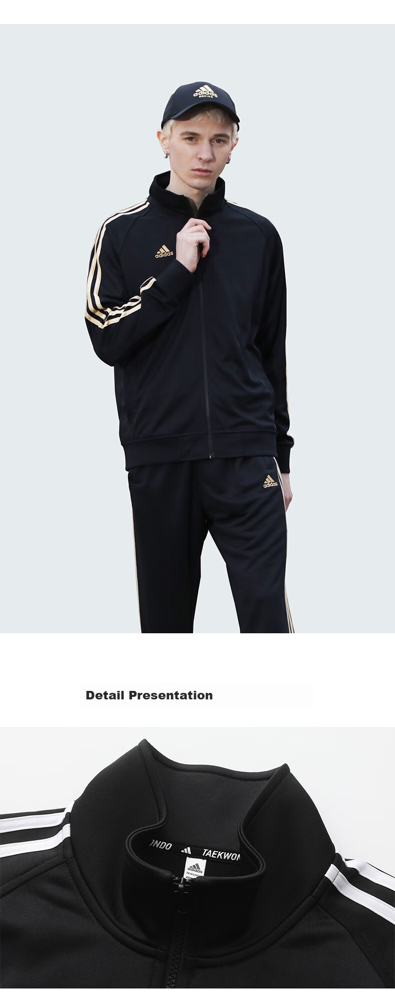 Adidas Men's Spring Running Sportswear Set with Windproof Jacket And Straight-Leg Pants Two-Piece Suit, Black And White, Size L 13