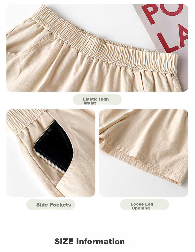 BOPRUIEY Women's Pure Cotton Shorts, Summer High-Waist Casual Wide-Leg Mid-Length Shorts, Cargo Sports Three-Quarter Shorts 11