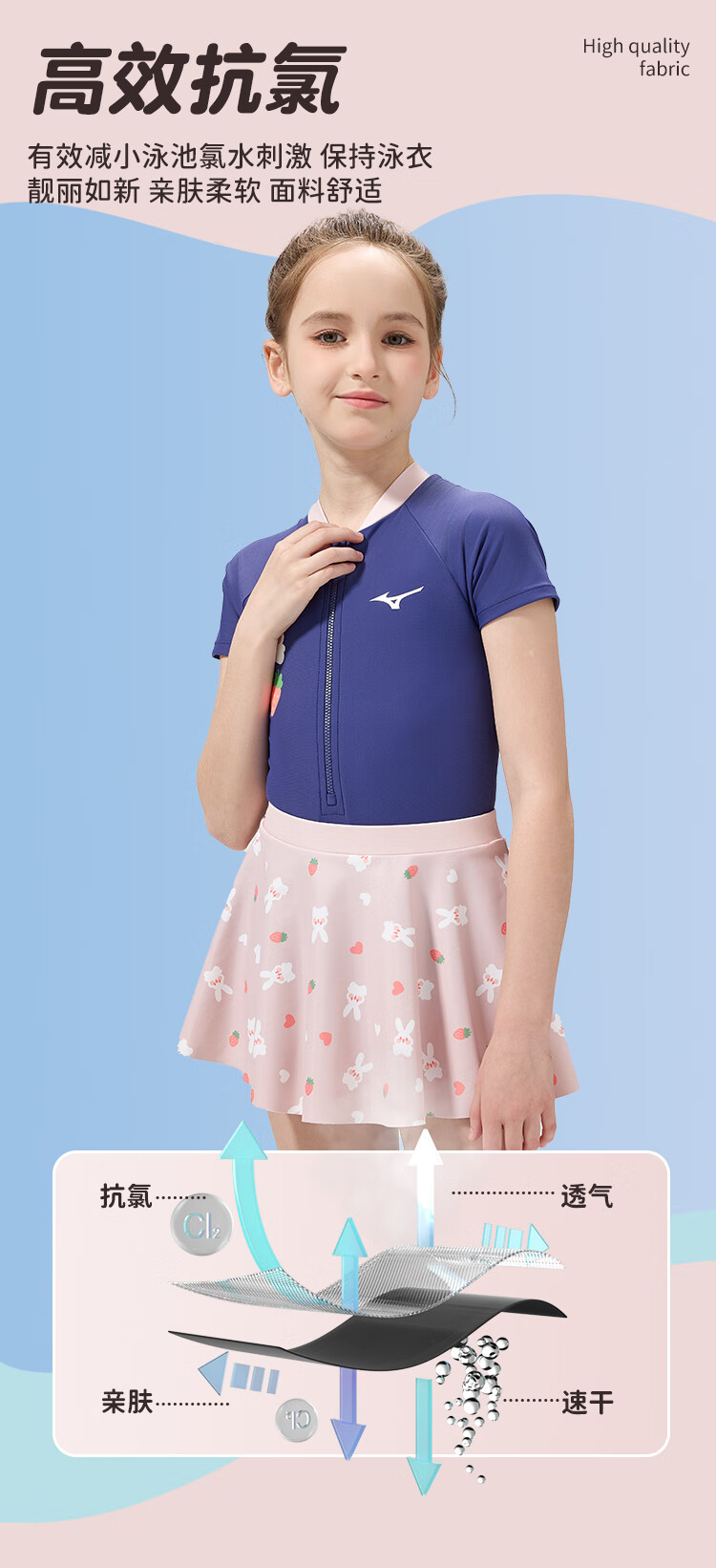 MIZUNO Kids Girls Swimwear One-Piece Triangle Split Skirt Two-Way Youth Training Spa Gear C404 Blue 150 2